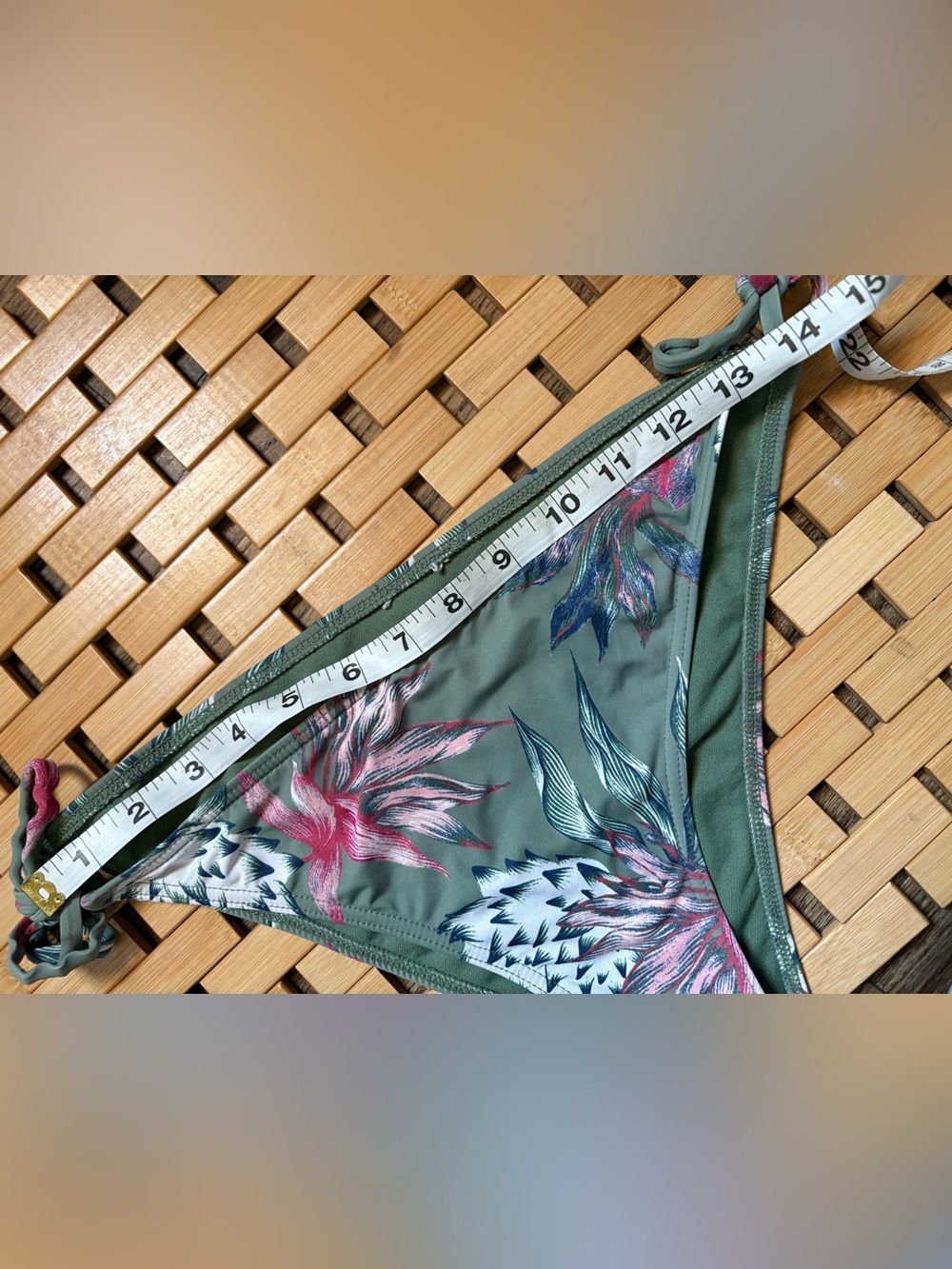 Roxy Olive Floral Tie-Side Bikini Bottom with Pink & Blue Prints sz L - Picture 5 of 8